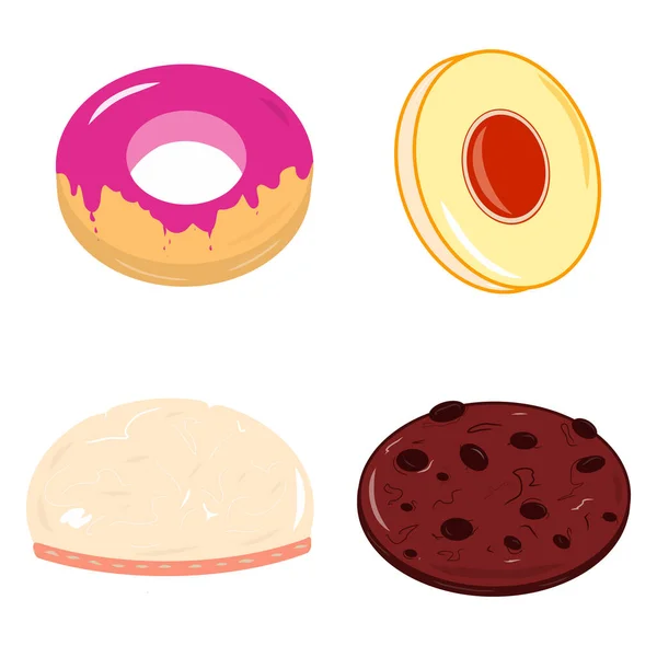Set Biscuits Icons Doughnut Mushmellow Jam Chocolate Biscuits Idea Decors — Stock Vector
