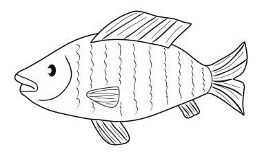 Deniz balığı ikonu. Yaratıcı illüstrasyon. Siyah çizim. Dekorlar, logolar, desenler, kağıtlar, kapaklar, hediyeler, mevsimlik tatiller, doğal balık temaları. İzole vektör sanatı.