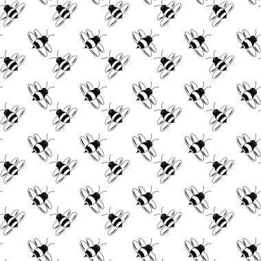 Beyaz üzerine arı deseni. Böcek duvar kağıdı. Doğa teması. Bal yapımcısı. Değiştirilebilir arka plan. Kontra grafik. Dekorlar, hediyeler, şablonlar, kağıtlar, kapaklar, duvar kağıtları için fikirler. İzole vektör.