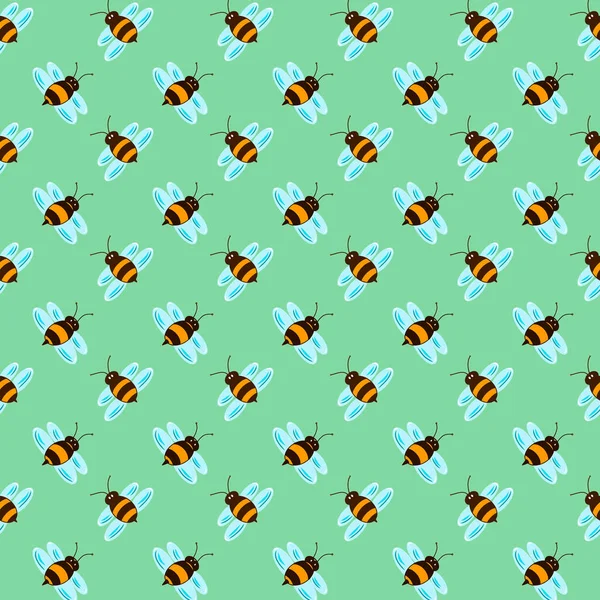 Motif Abeille Sur Vert Papier Peint Insectes Thème Nature Producteur — Image vectorielle