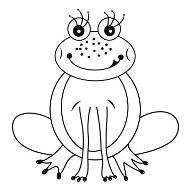 Kurbağa ikonu. Siyahların çizimlerini göster. Çizgi film. Çocuk teması. Dekorlar, logolar, kapaklar, tatiller, hediyeler, sanat, kutlamalar, doğum günü. İzole vektör.