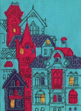 Eski kasaba mavisi dekoratif kumaş uygulaması.