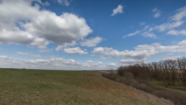 Rusya, timelapse. Bulutlar Don geniş bozkırlarında erken Bahar kış buğday alanları üzerinde hareket. — Stok video