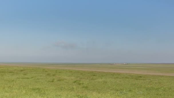 El movimiento de las nubes sobre los campos de trigo de invierno a principios de primavera en las vastas estepas del Don . — Vídeos de Stock