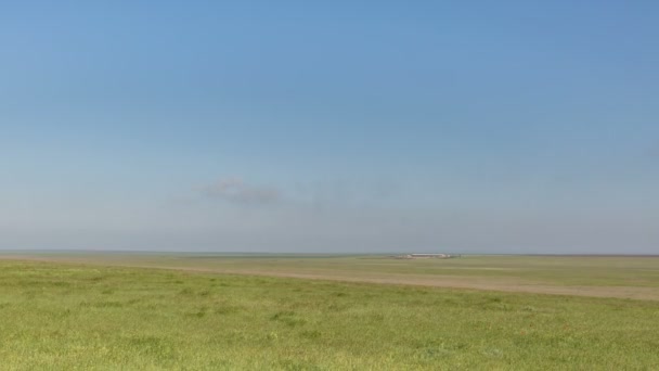 Le mouvement des nuages sur les champs de blé d'hiver au début du printemps dans les vastes steppes du Don . — Video