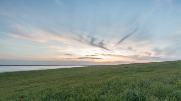 O movimento das nuvens sobre os campos de trigo de inverno no início da primavera nas vastas estepes do Don . — Vídeo de Stock