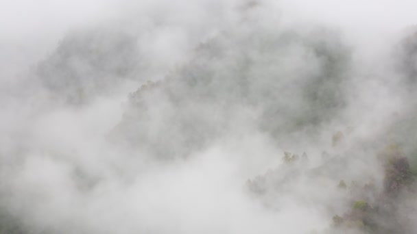 La Russie. Au début du printemps, l'épais voile de brume et de nuages qui remonte les pentes escarpées des sommets du Caucase central . — Video