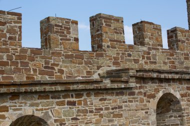 Crimea. Antik duvar duvar parçası Cenevizliler korunması Sudak kalede takviyeli.