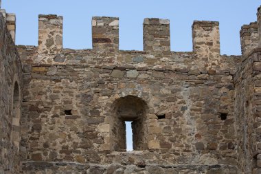 Crimea. Antik duvar duvar parçası Cenevizliler korunması Sudak kalede takviyeli.