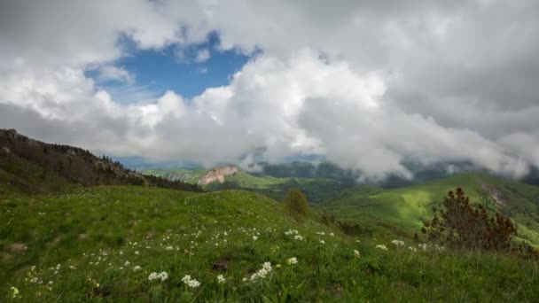 Die Bildung und Bewegung von Wolken über den Sommerhängen von Adygea Bolschoi Thach und dem Kaukasus-Gebirge — Stockvideo