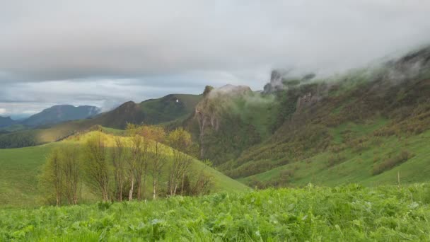 De vorming en beweging van wolken over de zomerhellingen van Adygea Bolshoy Thach en de Kaukasus — Stockvideo