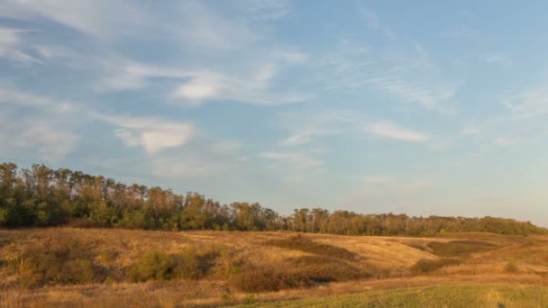 Rússia, cronologia. A formação e movimento de nuvens sobre o outono infinitos campos verdes de grama nas vastas estepes do Don . — Vídeo de Stock