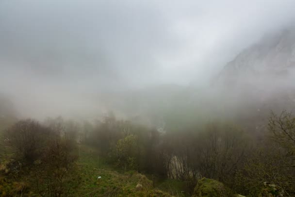 Formacji i ruchu chmur do strome górskie zbocza gór szczyty Kaukazu Central. — Wideo stockowe