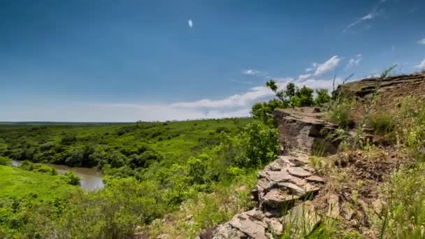 Time Lapse. Rostov region, with a view of the rocks on the river. — Stock Video