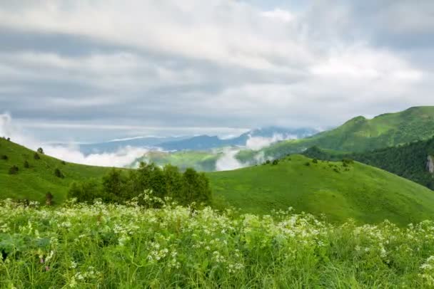 Desfasamento temporal. Rússia, o Cáucaso Montanhas A formação de nuvens sobre prados alpinos . — Vídeo de Stock