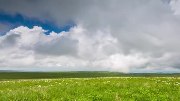 La formación de nubes sobre prados alpinos . — Vídeos de Stock