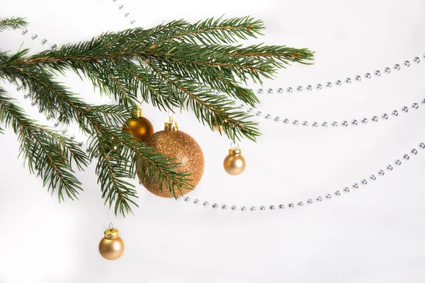 Різдвяна гілка з золотими кульками  . — стокове фото