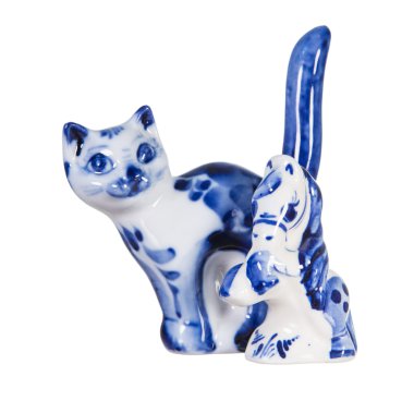 Hediyelik eşya porselen sırlı ve boyalı Gzhel ile dekore edilmiş