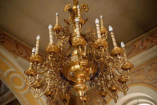 Church chandelier in the center of the church. The Orthodox Church.