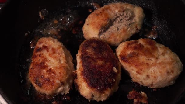 Meat cutlet with liver inside.Cutlets are fried in a frying pan.Close-up — Stockvideo