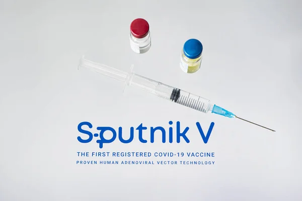 Koronovirüs Enfeksiyonundan Elde Edilen Sputnik Aşısı Covid Beyaz Arka Planda — Stok fotoğraf