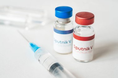 Coronavirus aşısı - Laboratuvar masasında Coronavirus Sars-Cov-2 'ye karşı yeni Rus aşısı. 18 Ocak 2021, Barnaul, Rusya.