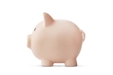 Kumbarası beyaz arka planda izole edilmiş. Tasarruf ve tasarruf kavramı. yan görünüm