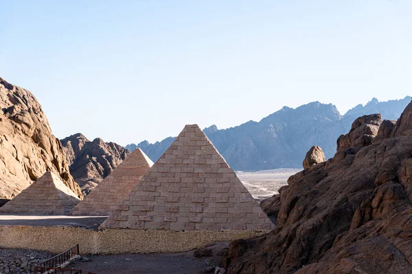 Réplicas Reducidas Las Principales Atracciones Del Antiguo Egipto Aldea Beduina — Foto de Stock