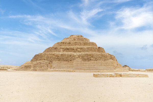 The step pyramid at Saqqara is the oldest surviving large stone building in the world. Built by the architect Imhotep in Saqqara for the burial of Pharaoh Djoser circa 2650 BC.