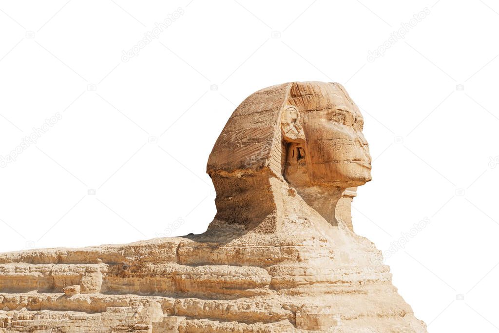 great ancient Sphinx isolated on a white background. side view