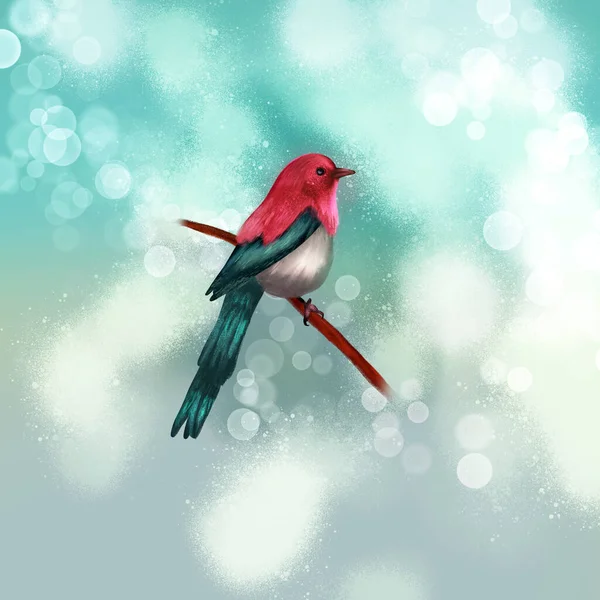 illustration of abstract bird on a branch. Bird on a branch in springtime