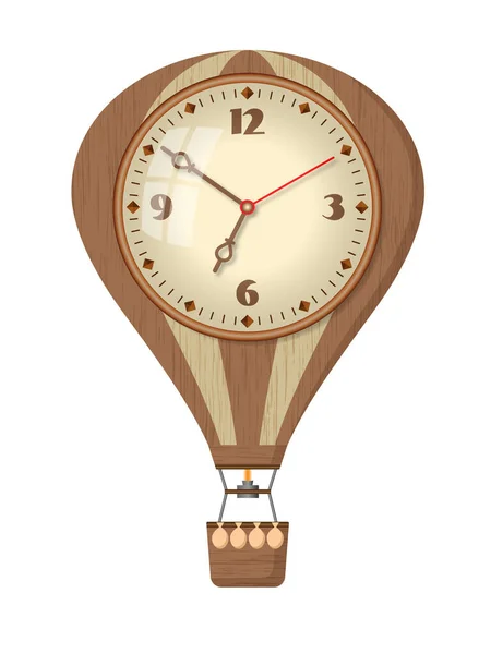 Hot Air Balloon Style Wall Clock Isolated White Background Vector — Stock Vector
