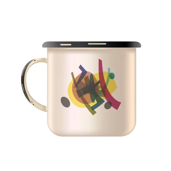 Taza Esmalte Metal Con Una Pintura Abstracta Estilo Antiguo Fondo — Vector de stock