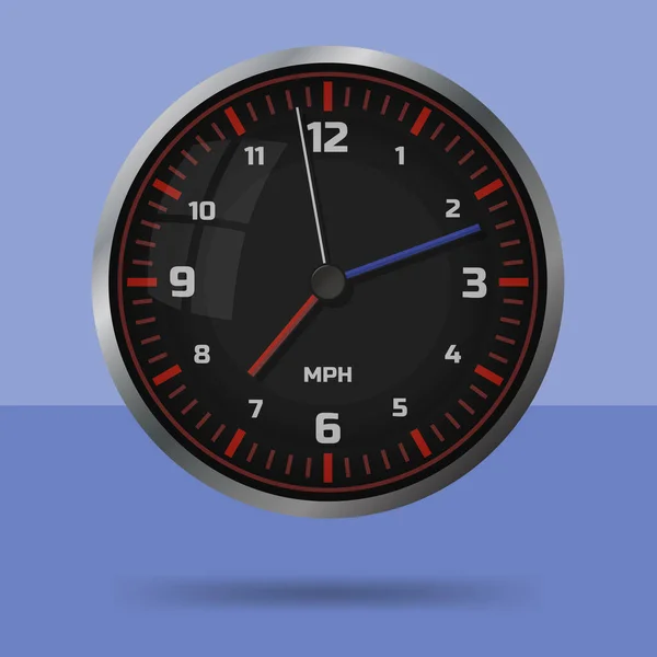 Reloj Pared Negro Estilo Velocímetro Del Coche Fondo Monocromático Aislado — Vector de stock