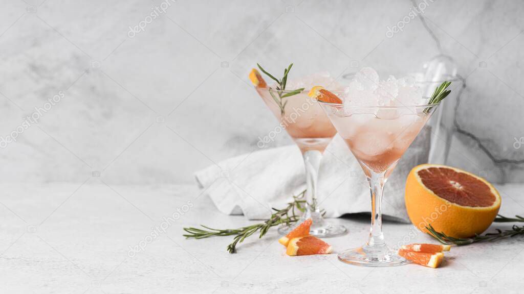 front view alcoholic beverage cocktail with grapefruit. Resolution and high quality beautiful photo