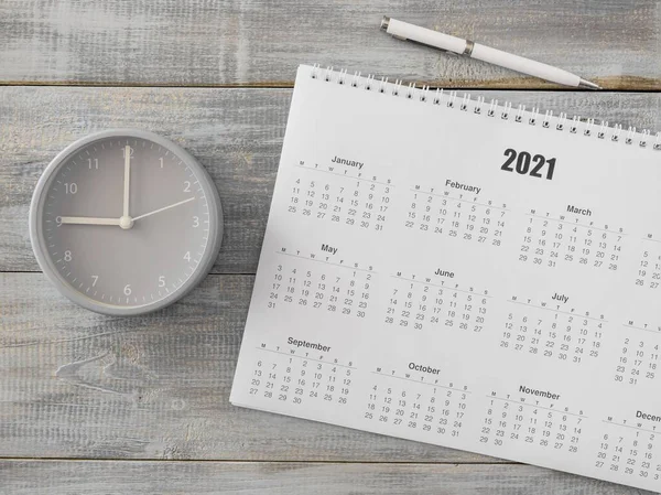 Flacher Schreibtischkalender Und Analoge Uhr Auflösung Und Hohe Qualität Schönes — Stockfoto