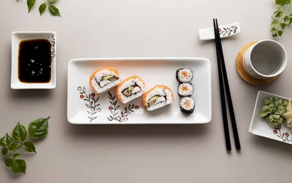 Flat Lay Delicious Sushi Concept Resolution High Quality Beautiful Photo — Stock Photo, Image