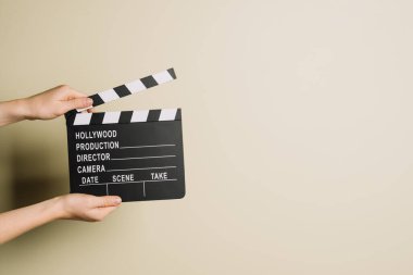 crop hands with clapperboard. Resolution and high quality beautiful photo