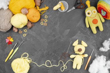 colored wool with dolls copy space. Resolution and high quality beautiful photo