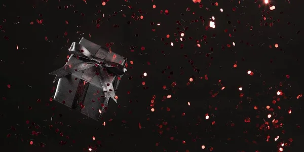 Black Gift Red Glitter Black Background Resolution High Quality Beautiful — Stock Photo, Image