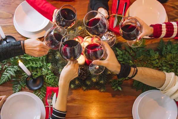 Concept Dîner Noël Avec Verres Vin Vue Dessus Résolution Belle — Photo