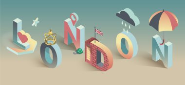 3D izometrik vektör Londra poster