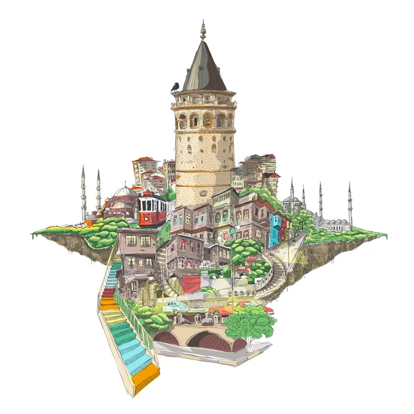 Vector drawing istanbul galata tower view — Stock Vector