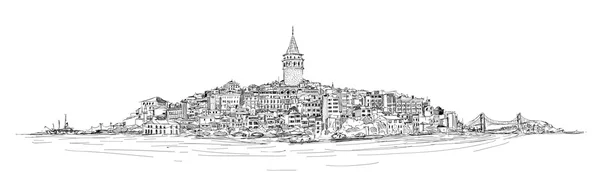 İstanbul galata tower görünüm çizim vektör — Stok Vektör