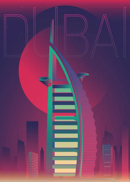 Vector dubai ciudad vista nocturna — Vector de stock