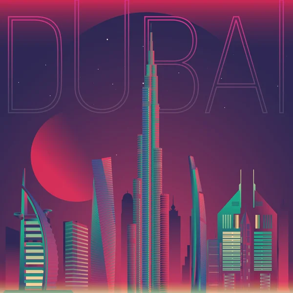 Vector dubai ciudad vista nocturna — Vector de stock