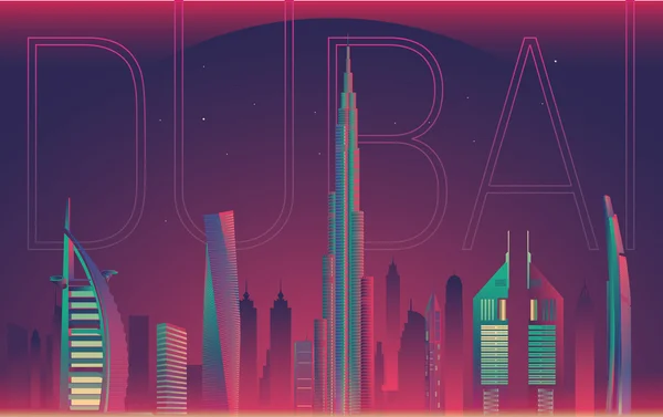 Векторний панорамний Дубаї ніч із видом на місто — стоковий вектор