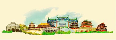 vector watercolor BEIJING city illustration clipart