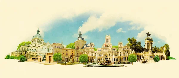 Akwarela wektor ilustracja miasta Madryt — Wektor stockowy
