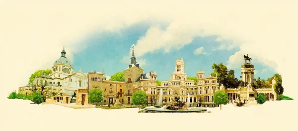 Vektor Aquarell Madrid Stadt Illustration — Stockvektor